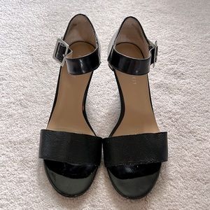 Black patent wedgie sandals